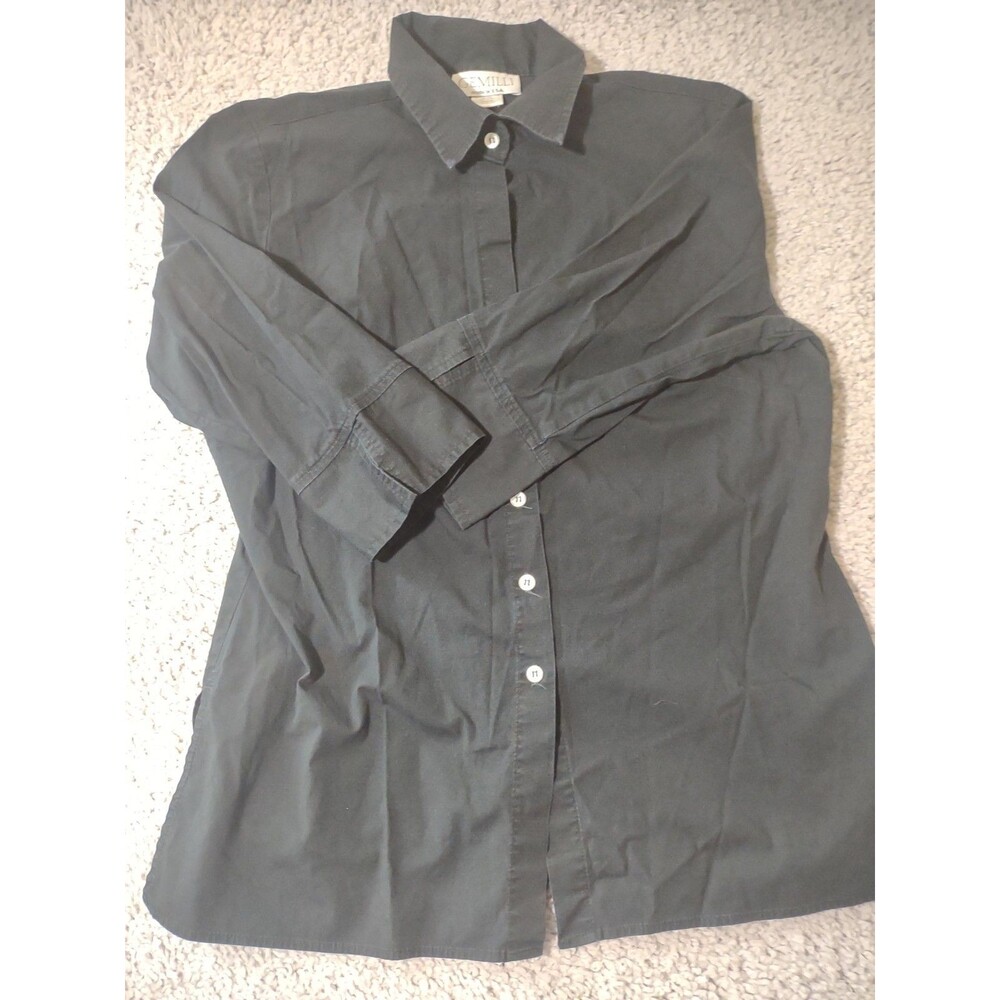 Vintage Gemilli Women’s Size M 3/4 Sleeve Black Button Up Top Made In USA